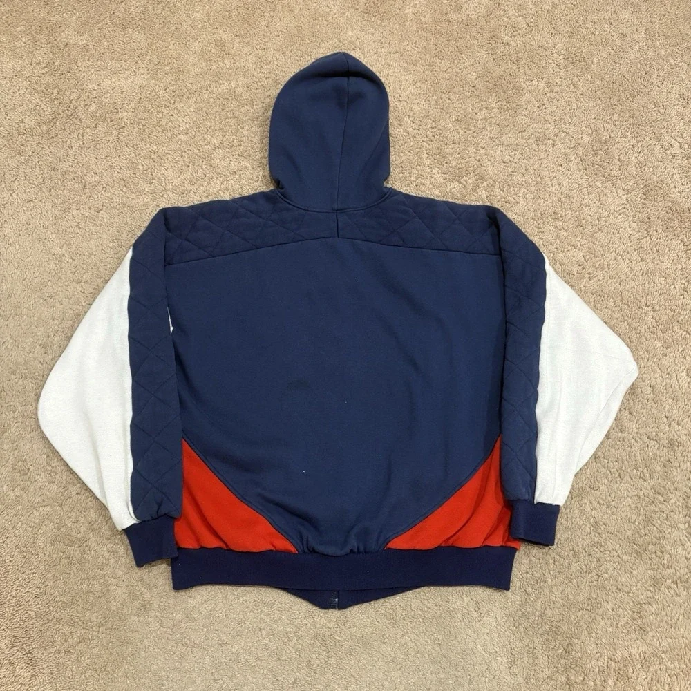 Vintage 80s NIKE Zip Up Hoodie Mens Large Blue Quilted ColorBlock